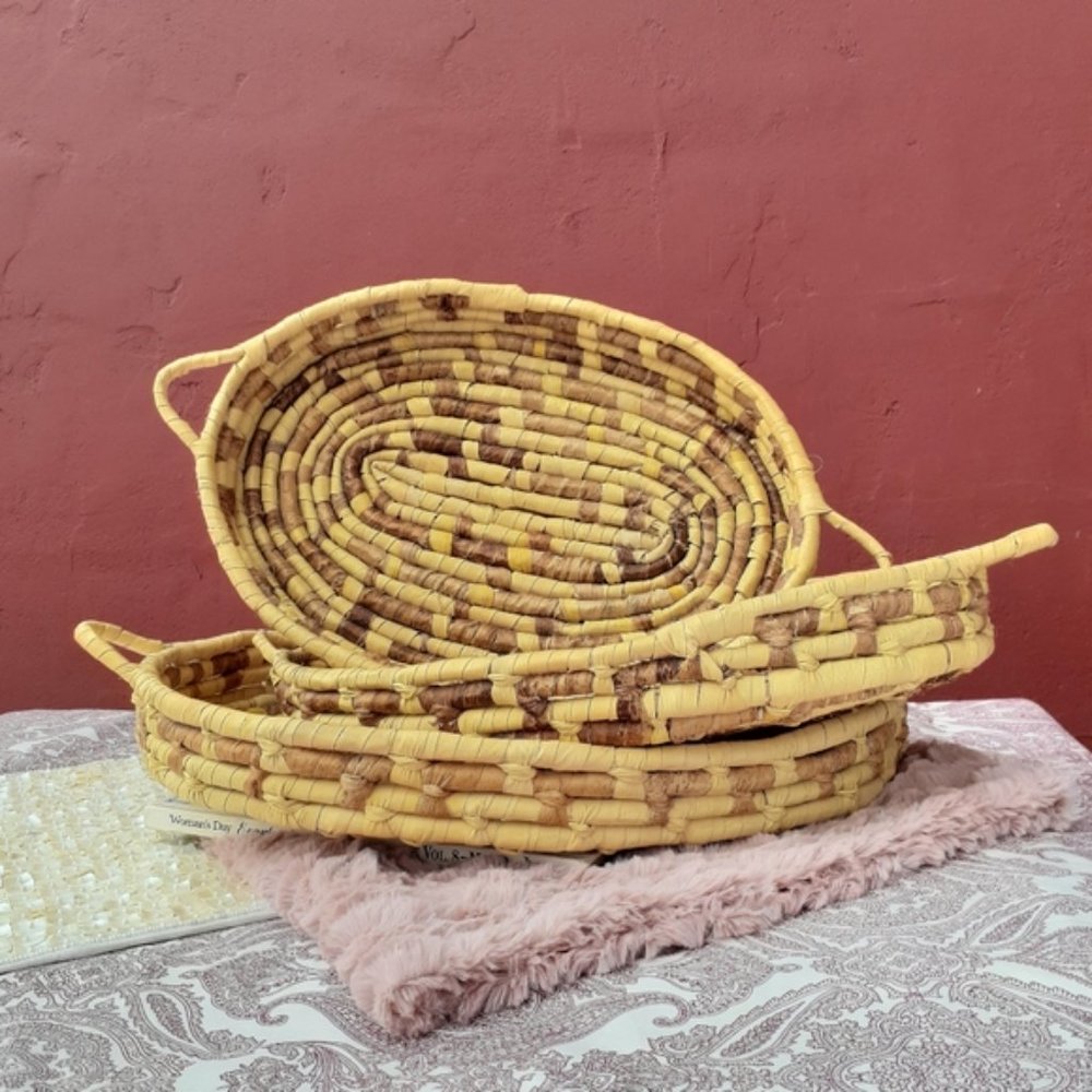Woven Basket Large Tray Set of 3 Wall Hanging Home Decor Gift Idea
